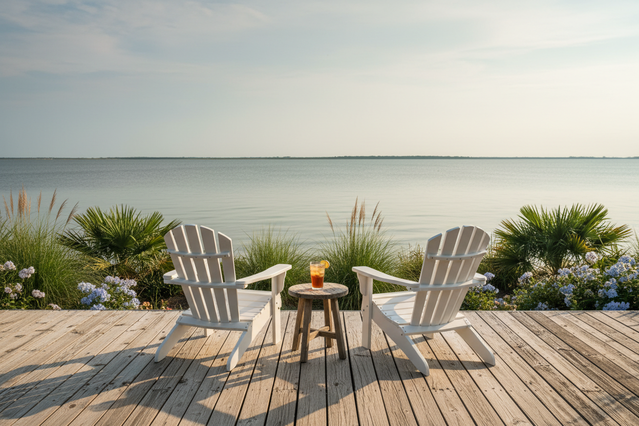 Outdoor patio with bay view